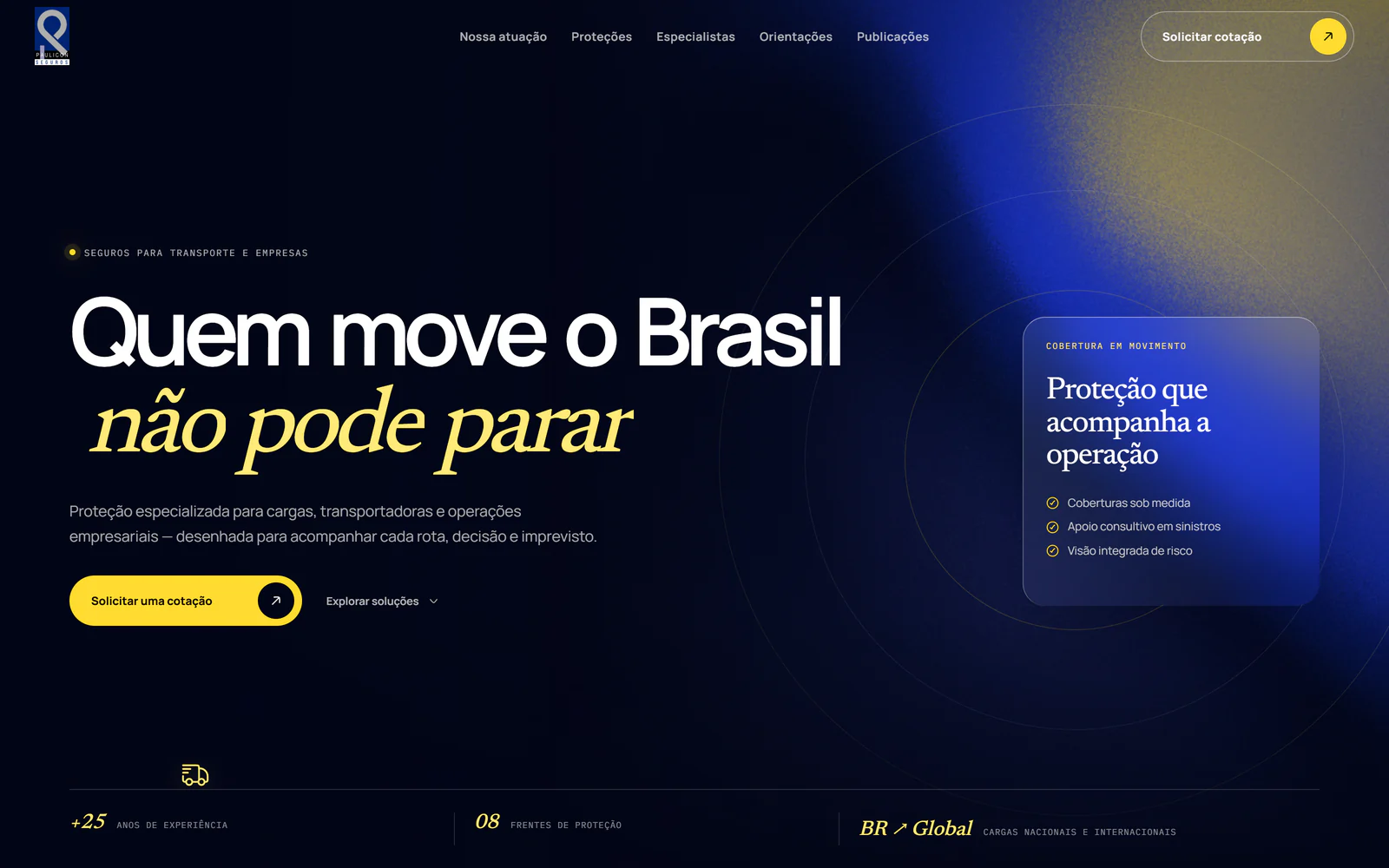 Hero do site Paulicon Corretora com identidade azul e amarela